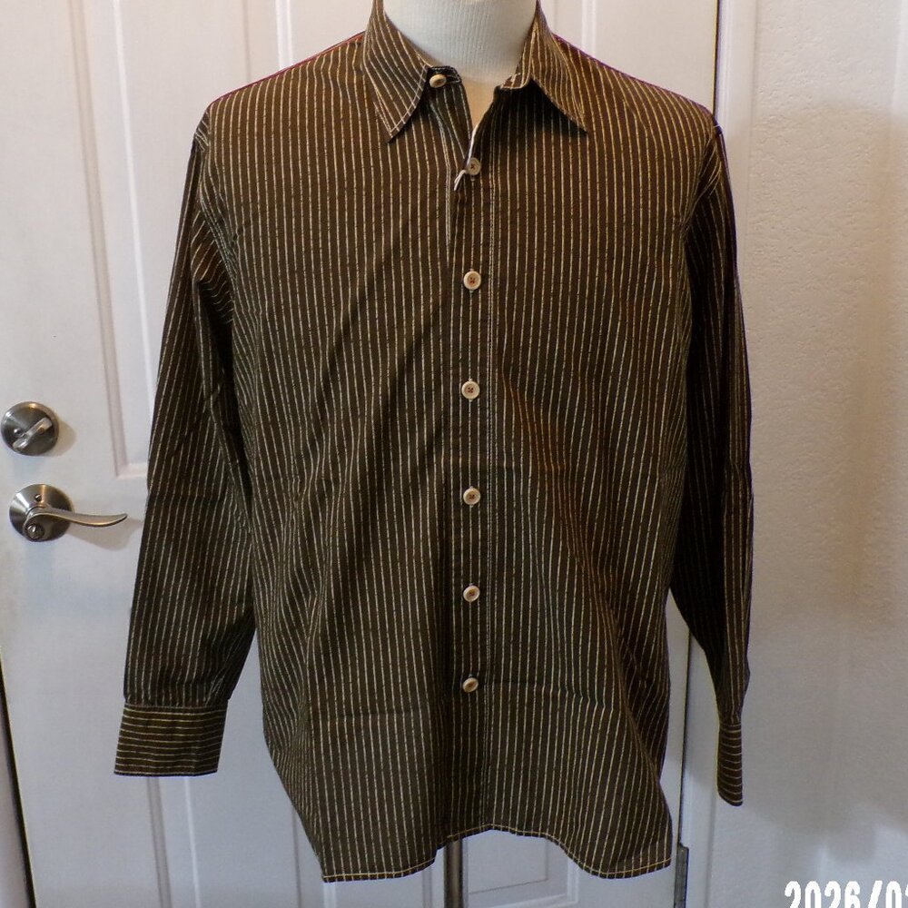 TOMMY BAHAMA 100% COTTON RETRO L/S STRIPED CASUAL LOUNGE DRESS SHIRT